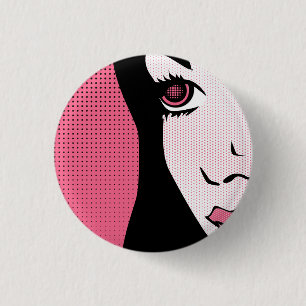 Badge Rond 2,50 Cm Art Pop Moderne de Bande Dessinée du Visage de Fem