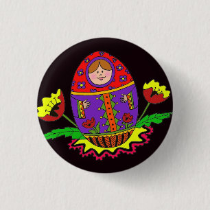 Badge Rond 2,50 Cm Art populaire d'Ukrainien de Matryoshka Pysanka