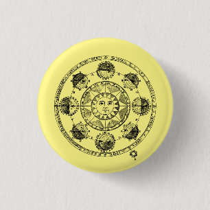 Badge Rond 2,50 Cm Astrologie vintage Roue Zodiaque