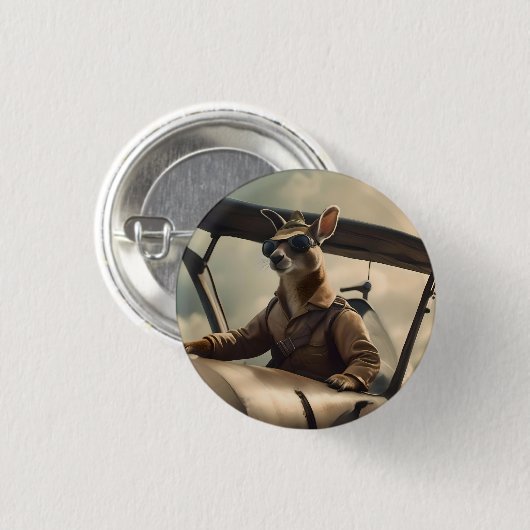 Badge Rond 2,50 Cm Aussie Kangaroo Pilot, (Devant & derrière)