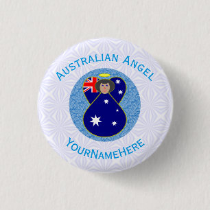 Badge Rond 2,50 Cm Australien Ange Bleu Blanc Personnalisé