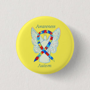 Badge Rond 2,50 Cm Autisme Angel Puzzle Sensibilisation Ruban Pins
