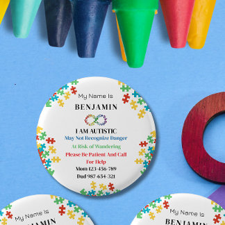 Badge Rond 2,50 Cm Autisme ID Alerte Médicale enfant ou adulte