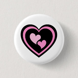 Badge Rond 2,50 Cm Autocollant Cœur Rose.