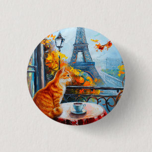 Badge Rond 2,50 Cm Automne parisien Chat au gingembre dans un café