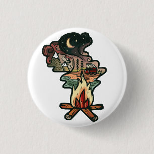 Badge Rond 2,50 Cm Aventure de nuit autour d'un feu de camp