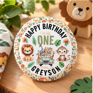 Badge Rond 2,50 Cm Aventure Sauvage Jungle 1er Anniversaire