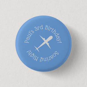 Badge Rond 2,50 Cm Avion personnalisé en bleu, flambant haut