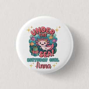 Badge Rond 2,50 Cm Axolotl Sous la mer Anniversaire Girl Cute Océan