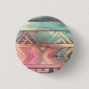 Badge Rond 2,50 Cm Aztec Sud-Ouest Bleu Et Tribal Rose