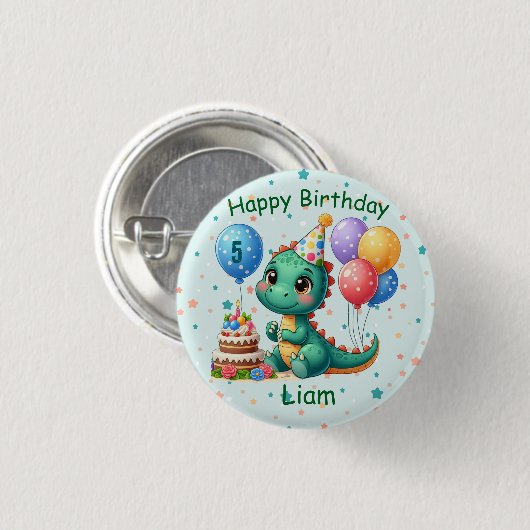 Badge Rond 2,50 Cm Baby Dino Birthday Button (Devant & derrière)
