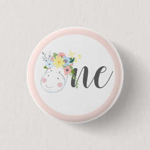 Badge Rond 2,50 Cm Baby Giraffe Floral Numéro Un 1er anniversaire fêt