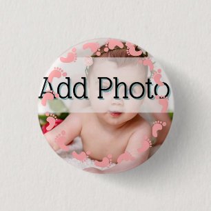 Badge Rond 2,50 Cm Baby Girl Photo Pink pieds Motif