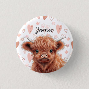 Badge Rond 2,50 Cm Baby Highland Cow Nom personnalisé