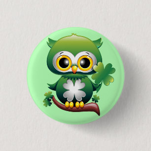Badge Rond 2,50 Cm Baby Owl St Patrick Paddy Cartoon