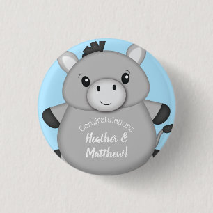 Badge Rond 2,50 Cm Baby shower bleu âne