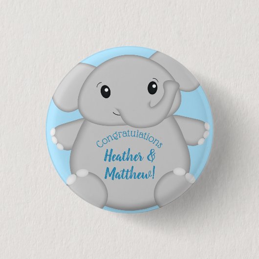 Badge Rond 2,50 Cm Baby shower Blue Elephant (Devant)