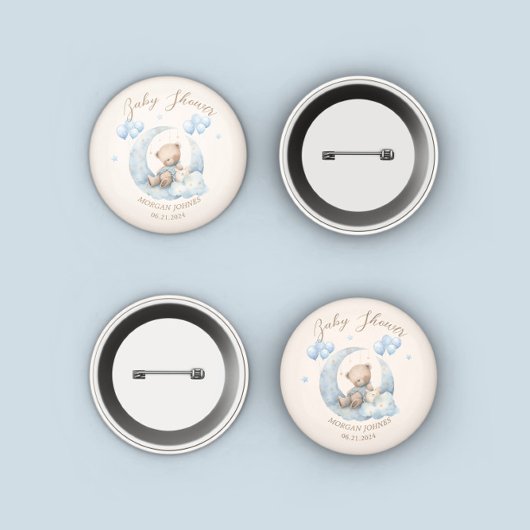 Badge Rond 2,50 Cm Baby shower Blue Teddy Bear Stars