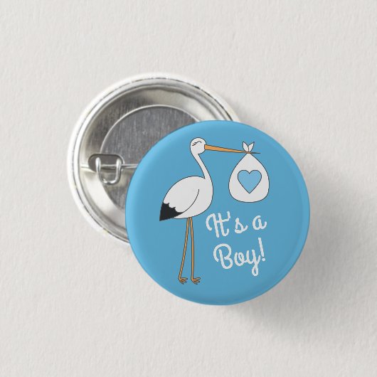 Badge Rond 2,50 Cm Baby shower cigogne bleu garçon (Devant & derrière)