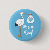 Badge Rond 2,50 Cm Baby shower cigogne bleu garçon (Devant)