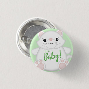 Badge Rond 2,50 Cm Baby shower de chat Kitty Green