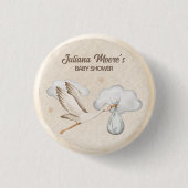 Badge Rond 2,50 Cm Baby shower de cigogne d'aquarelle (Devant)