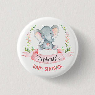 Badge Rond 2,50 Cm Baby shower de fille d'éléphant d'aquarelle