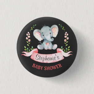 Badge Rond 2,50 Cm Baby shower de fille d'éléphant d'aquarelle de