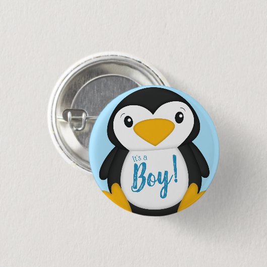 Badge Rond 2,50 Cm Baby shower de pingouin bleu (Devant & derrière)