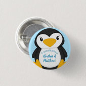 Badge Rond 2,50 Cm Baby shower de pingouin bleu (Devant & derrière)