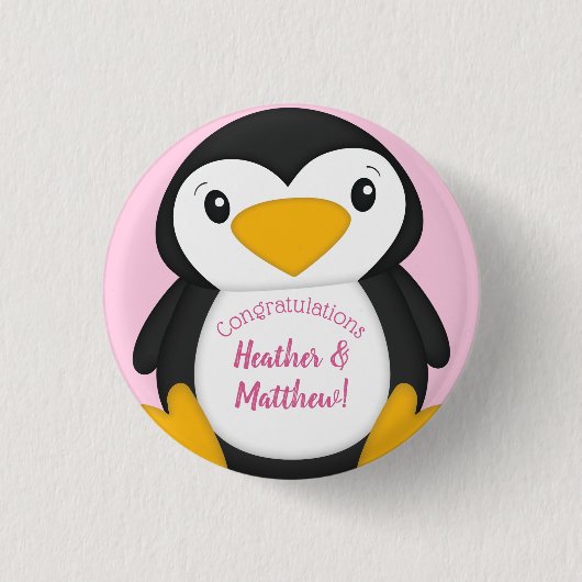 Badge Rond 2,50 Cm Baby shower de pingouin rose (Devant)