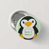 Badge Rond 2,50 Cm Baby shower de pingouin vert (Devant & derrière)