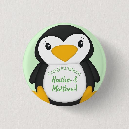 Badge Rond 2,50 Cm Baby shower de pingouin vert (Devant)
