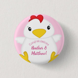 Badge Rond 2,50 Cm Baby shower de poulet ferme rose