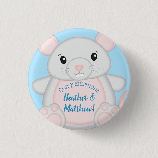 Badge Rond 2,50 Cm Baby shower de souris bleu (Devant)