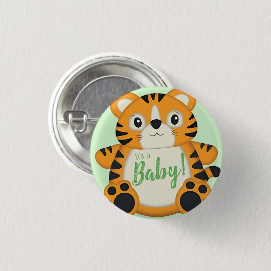 Badge Rond 2,50 Cm Baby shower de tigre vert (Devant & derrière)