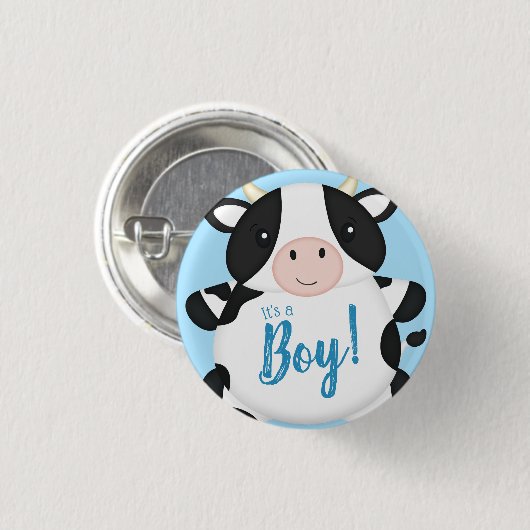 Badge Rond 2,50 Cm Baby shower de vache bleu (Devant & derrière)