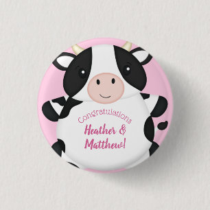 Badge Rond 2,50 Cm Baby shower de vache rose