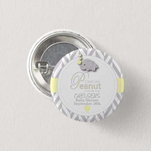 Badge Rond 2,50 Cm Baby shower d'éléphant jaune, gris blanc (Devant & derrière)