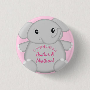 Badge Rond 2,50 Cm Baby shower d'éléphant rose