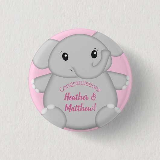 Badge Rond 2,50 Cm Baby shower d'éléphant rose (Devant)
