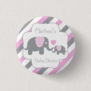Badge Rond 2,50 Cm Baby shower des éléphants blancs, roses et gris