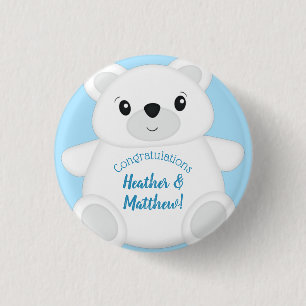 Badge Rond 2,50 Cm Baby shower d'ours bleu polaire
