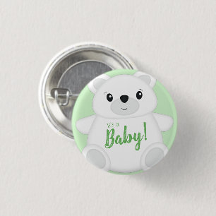 Badge Rond 2,50 Cm Baby shower d'ours polaire vert