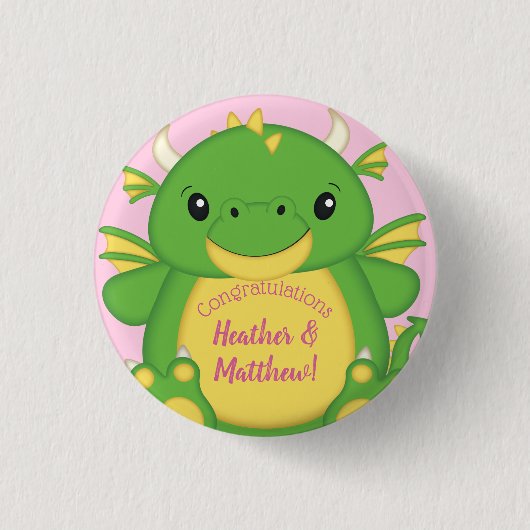 Badge Rond 2,50 Cm Baby shower Dragon rose (Devant)