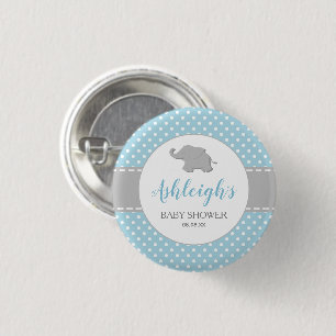 Badge Rond 2,50 Cm Baby Shower Garçon Eléphant Bleu Gris à Points