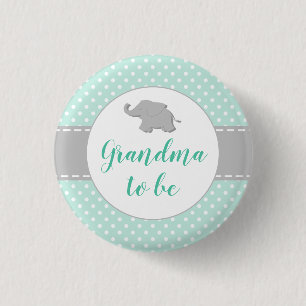 Badge Rond 2,50 Cm Baby-Shower Grand-mère à venir Mint Vert Éléphant