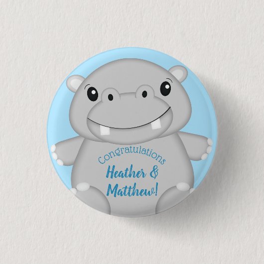 Badge Rond 2,50 Cm Baby shower Hippo bleu (Devant)
