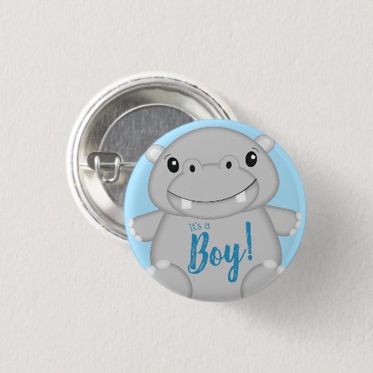 Badge Rond 2,50 Cm Baby shower Hippo bleu (Devant & derrière)