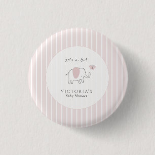 Badge Rond 2,50 Cm Baby Shower Minimaliste Eléphant Rose Pâle